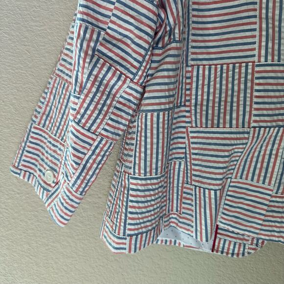 Talbots | Size 16 Petite Patchwork Stripe 4th of July Quilt Blazer Jacket - Picture 11 of 15